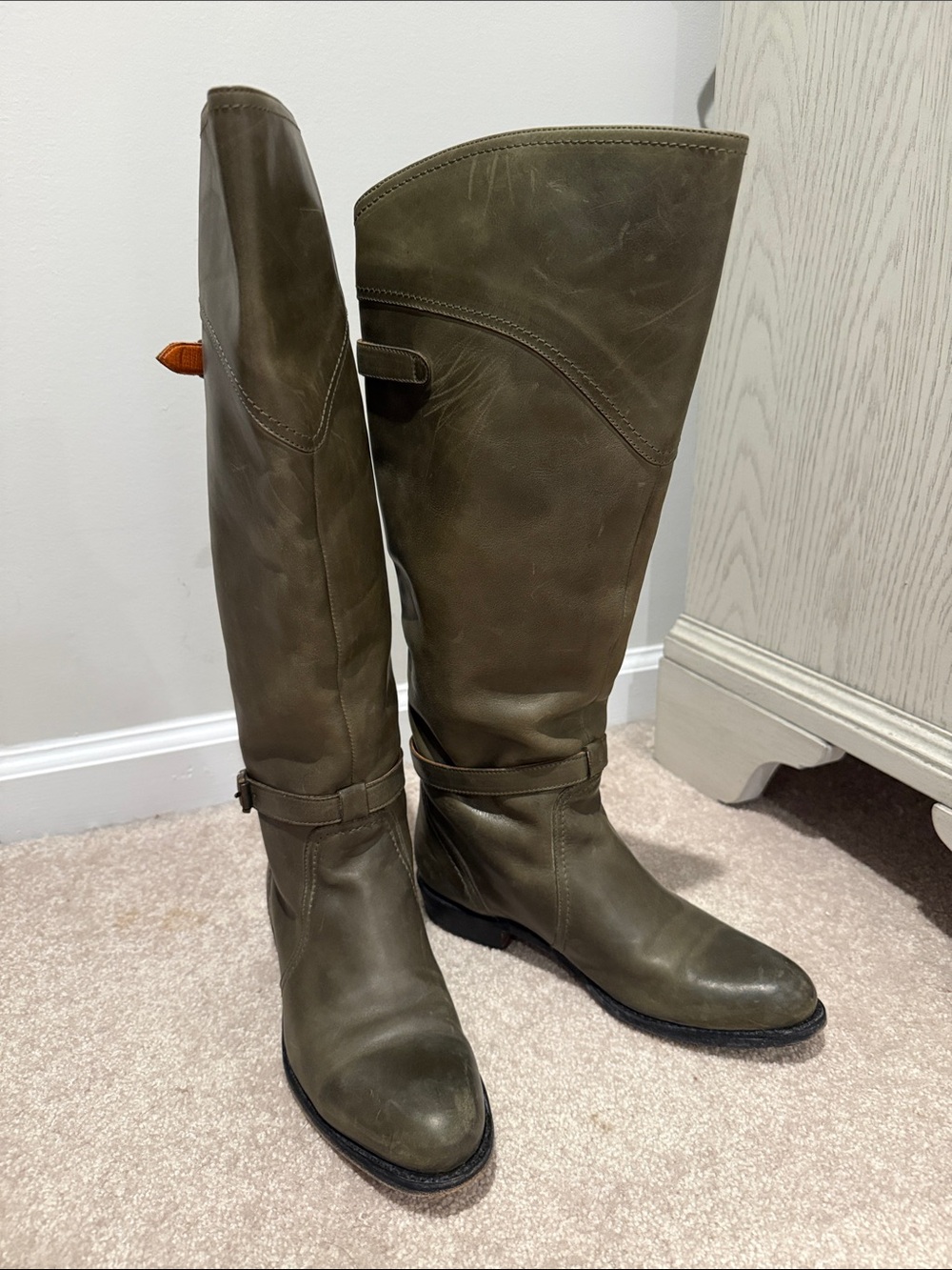 Frye Olive Green Dorado Leather Riding Boots